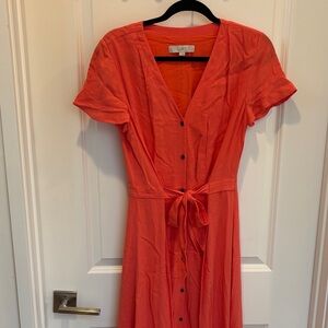 LOFT Vibrant Coral Midi Dress